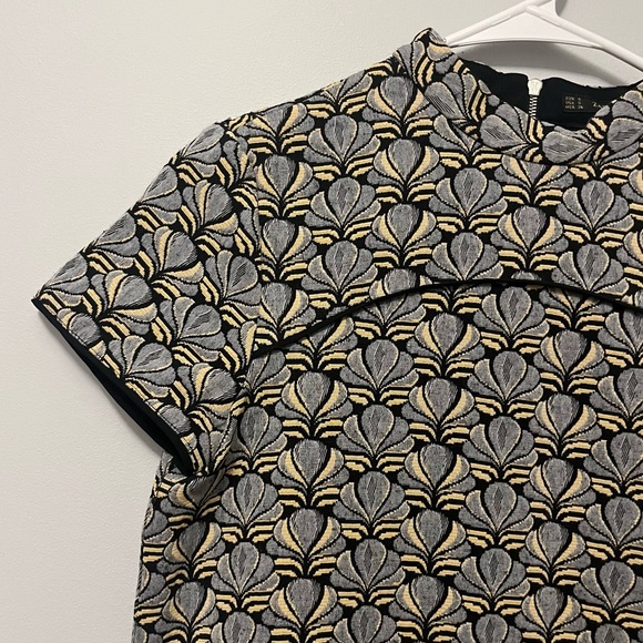 Zara • metallic asian style paisley brocade print short sleeve mini dress - Picture 7 of 16